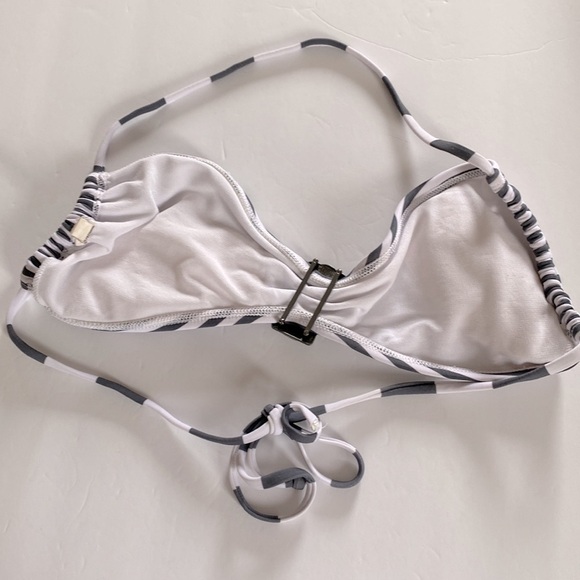 Hobie Gray and white stripped bandeau halter bikini TOP ONLY, Size M - Picture 5 of 7